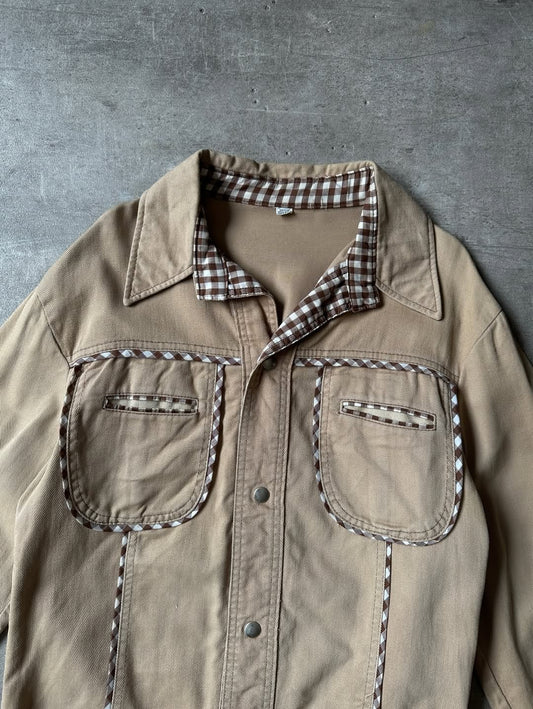 Vintage Camel Denim Jacket - Plaid Details