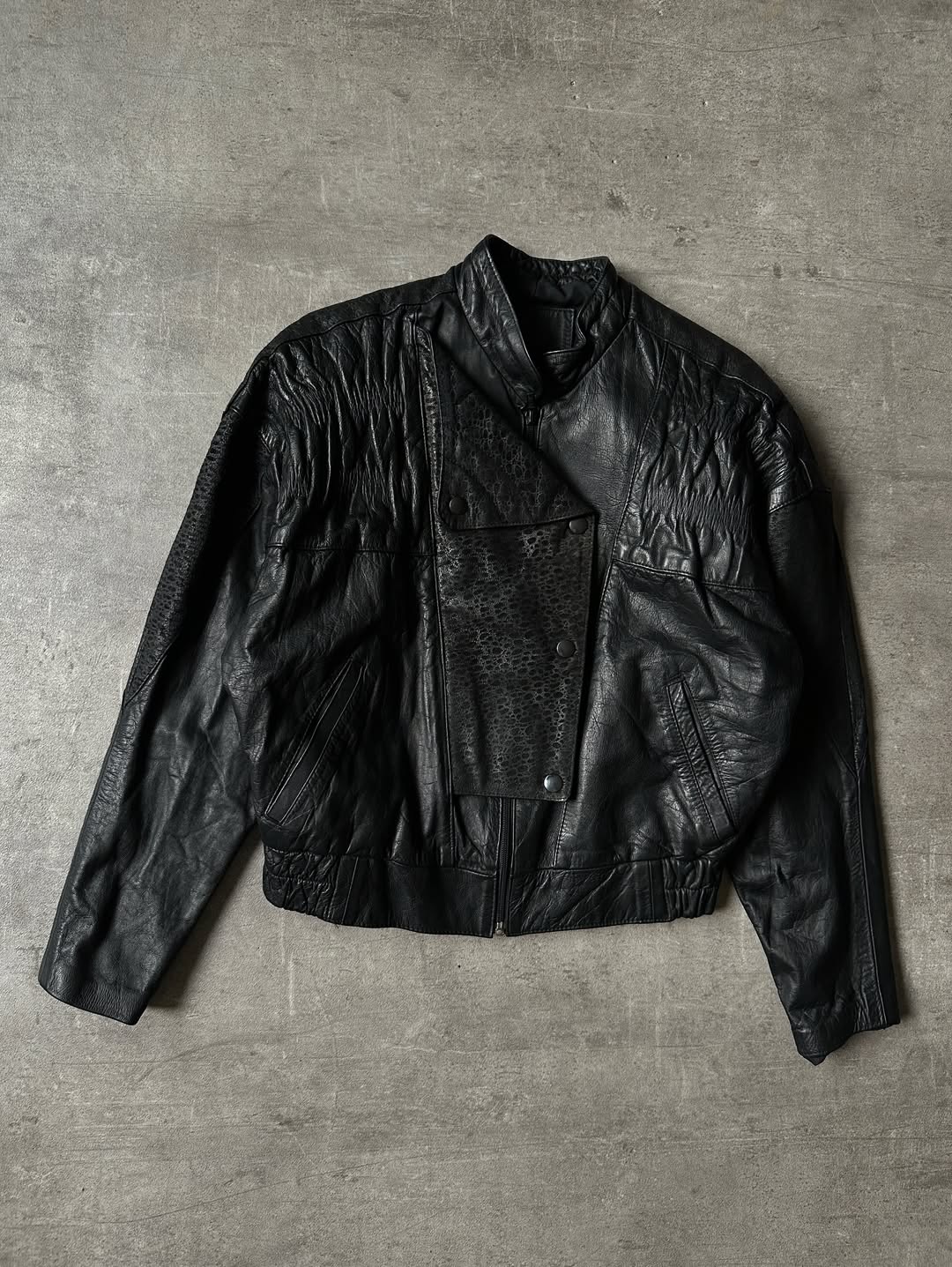 80's Bomber Leather Jacket - Animal Print