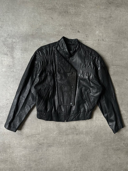 80's Bomber Leather Jacket - Animal Print