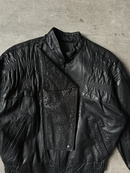 80's Bomber Leather Jacket - Animal Print