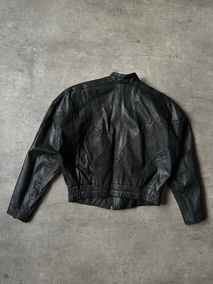 80's Bomber Leather Jacket - Animal Print