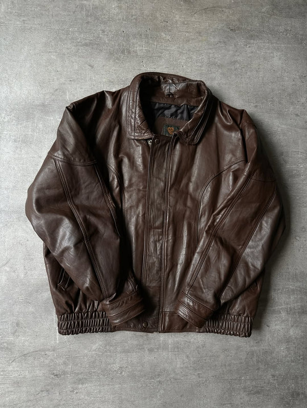 90's Brown Leather Bomber - D' Vany