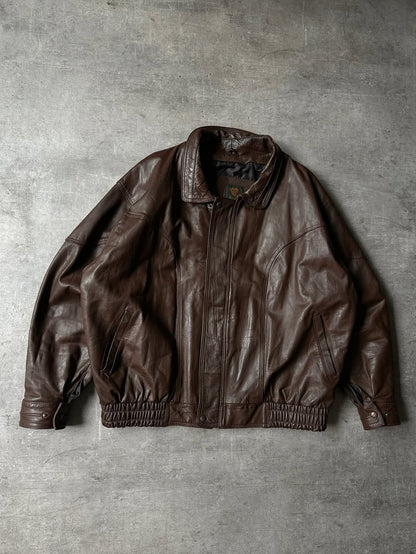 90's Brown Leather Bomber - D' Vany