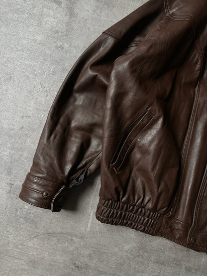 90's Brown Leather Bomber - D' Vany