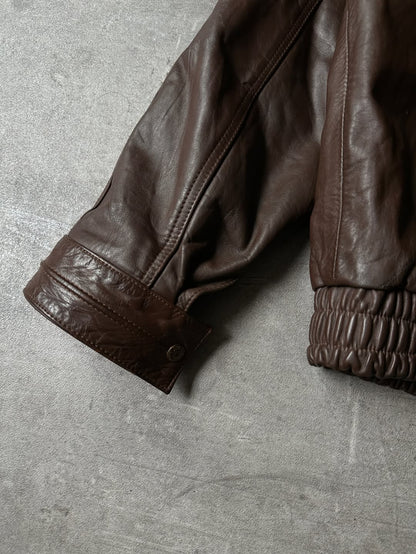 90's Brown Leather Bomber - D' Vany