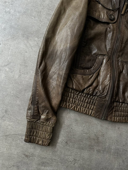 Hooded Leather Jacket - Acabado Brillante
