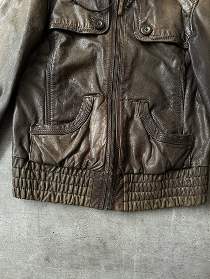 Hooded Leather Jacket - Acabado Brillante