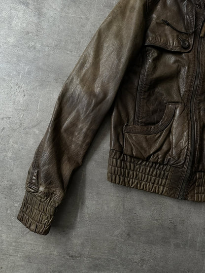 Hooded Leather Jacket - Acabado Brillante