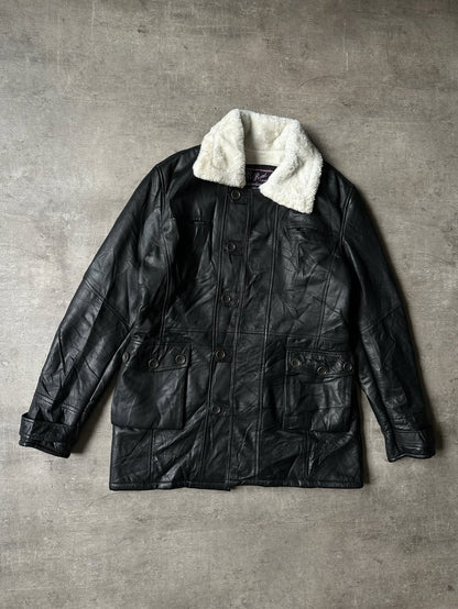 Sherpa Lined Leather Coat - Real Leather
