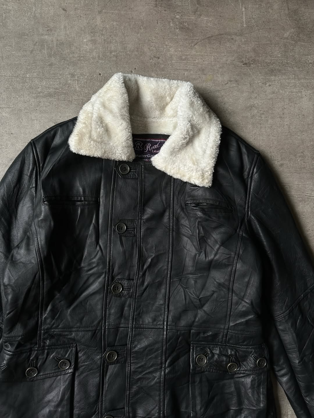 Sherpa Lined Leather Coat - Real Leather