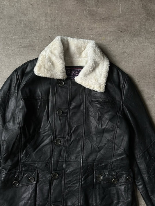 Sherpa Lined Leather Coat - Real Leather