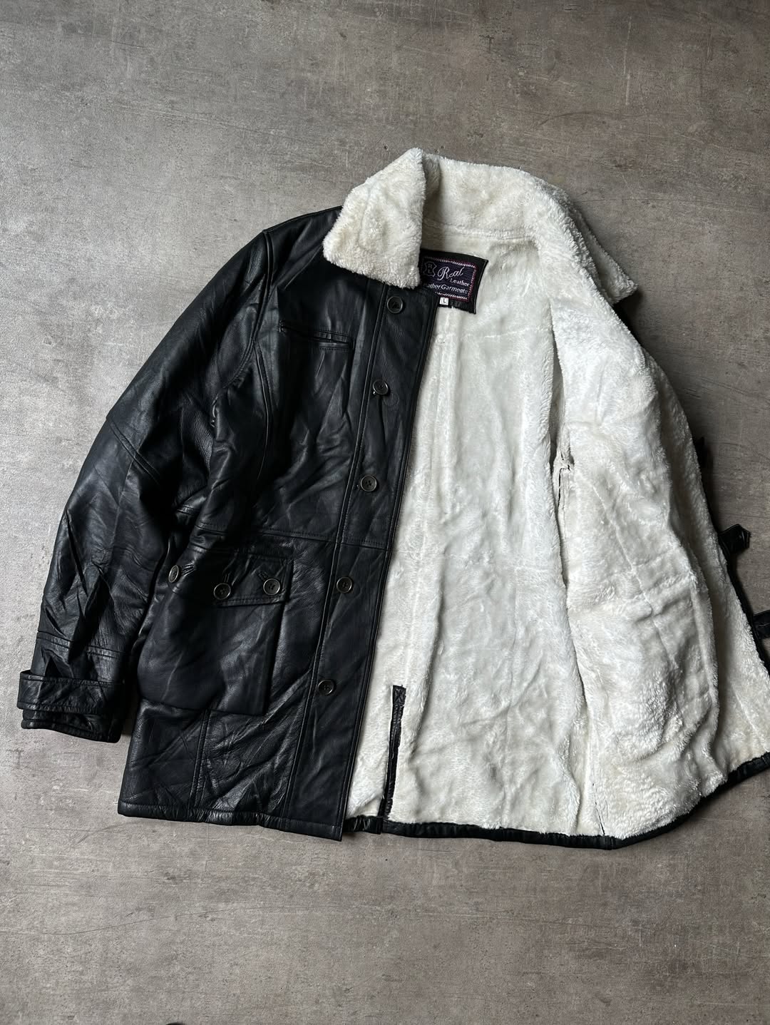 Sherpa Lined Leather Coat - Real Leather