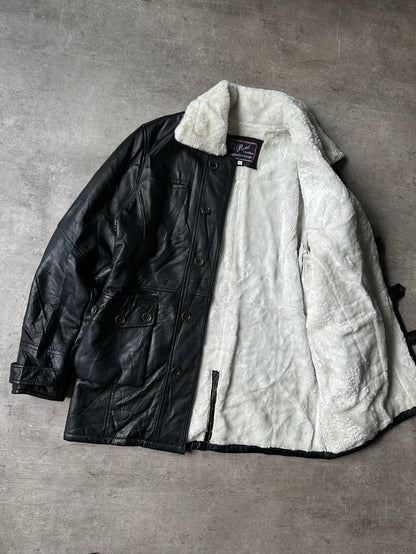 Sherpa Lined Leather Coat - Real Leather