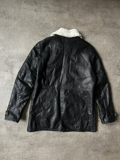 Sherpa Lined Leather Coat - Real Leather