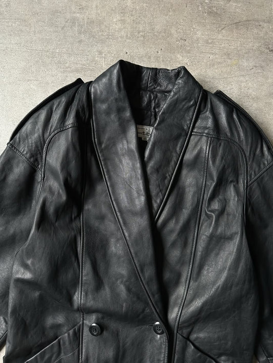 Double Breasted Leather Blazer - Tibor
