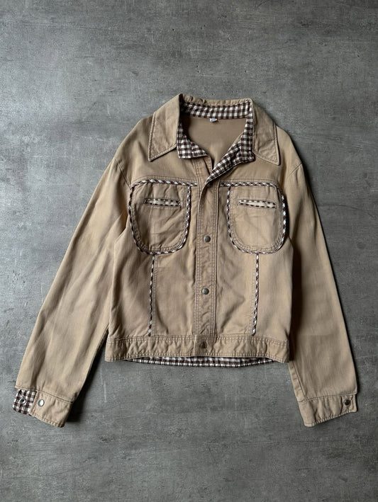 Vintage Camel Denim Jacket - Plaid Details