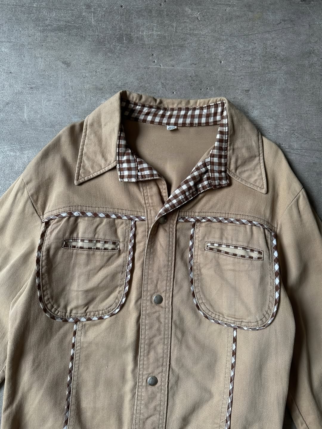 Vintage Camel Denim Jacket - Plaid Details