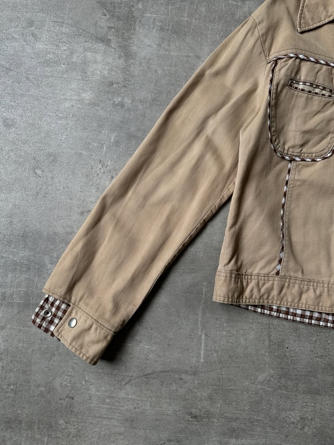 Vintage Camel Denim Jacket - Plaid Details