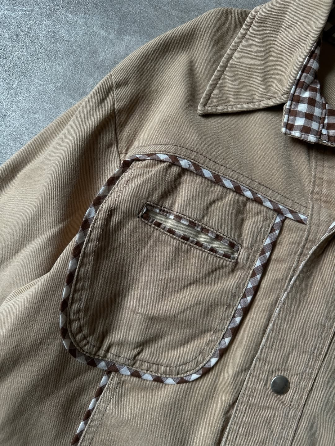 Vintage Camel Denim Jacket - Plaid Details