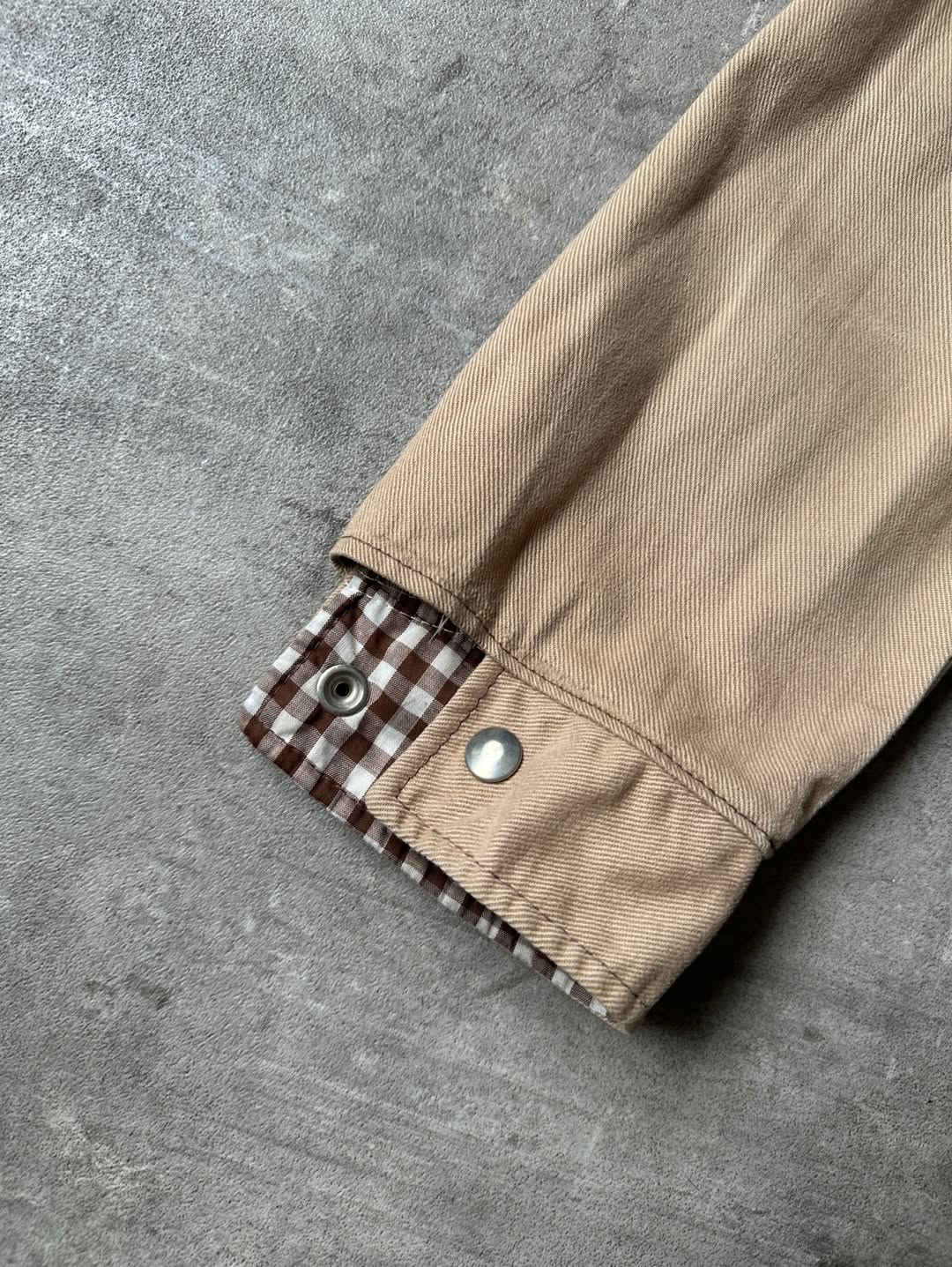 Vintage Camel Denim Jacket - Plaid Details